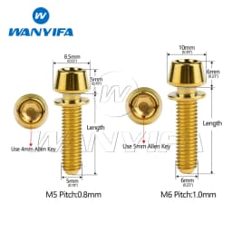 Wanyifa Titanium Bolt M5M6x16/18/20/25mm Conical Head Ti Screws with Washer for Bicycle Stems