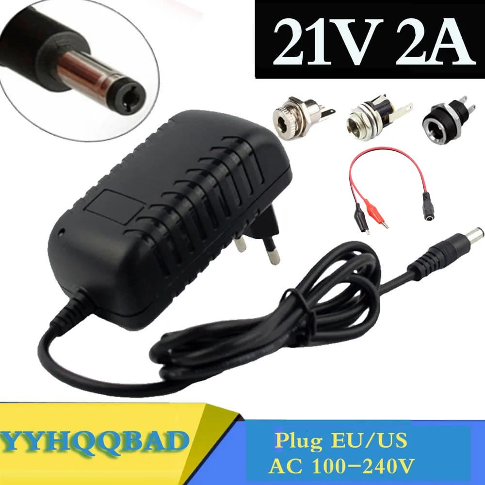 21V 2A 18650 Lithium Battery Charger 18V Lithium Battery Charger 5.5mm X 2.1mm DC Power Jack Socket Female Panel Mount Connector