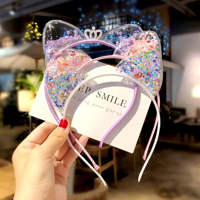 Girls Cute Shining Sequin Cat Ears Hairbands Sweet Hair Ornament Headband Princess Gift Headwear Kids Fashion Hair Accessories