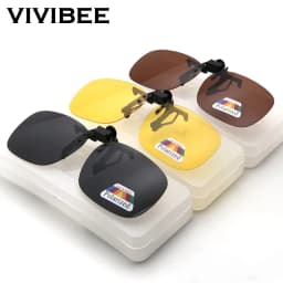 VIVIBEE Men Polarized Flip Up Clip on Sunglasses Black Driving UV400 Women Square S M L Goggles Night Vision Fishing Glasses