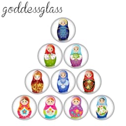 матрёшка Matryoshka Russian Girl Face 10pcs 12mm/18mm/20mm/25mm Round Photo Glass Cabochon Demo Flat Back Making Finding