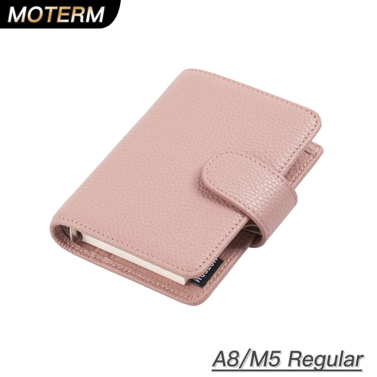 Moterm Regular A8 / M5 Size Rings Planner Pebbled Grain Cowhide 5-hole Mini Notebook with 15 MM Rings Organizer Journey Diary