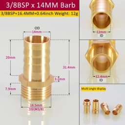 Brass Pipe Fitting 6/8/10/12/14/16mm Hose Barb Tail 1/8" 3/8" 1/4" BSP Male Connector Joint Copper Coupler Adapter