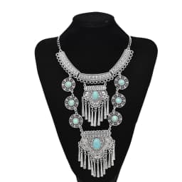 Gypsy Boehmian Hippie Collar Necklaces for Women Big Chunky Tibetan Silver Metal Necklace Festival Turkish Party Jewelry Gift