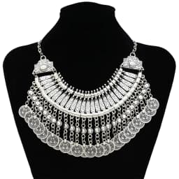 Gypsy Boehmian Hippie Collar Necklaces for Women Big Chunky Tibetan Silver Metal Necklace Festival Turkish Party Jewelry Gift