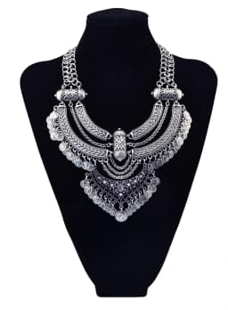 Gypsy Boehmian Hippie Collar Necklaces for Women Big Chunky Tibetan Silver Metal Necklace Festival Turkish Party Jewelry Gift