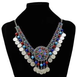 Gypsy Boehmian Hippie Collar Necklaces for Women Big Chunky Tibetan Silver Metal Necklace Festival Turkish Party Jewelry Gift