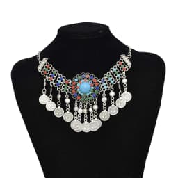 Gypsy Boehmian Hippie Collar Necklaces for Women Big Chunky Tibetan Silver Metal Necklace Festival Turkish Party Jewelry Gift
