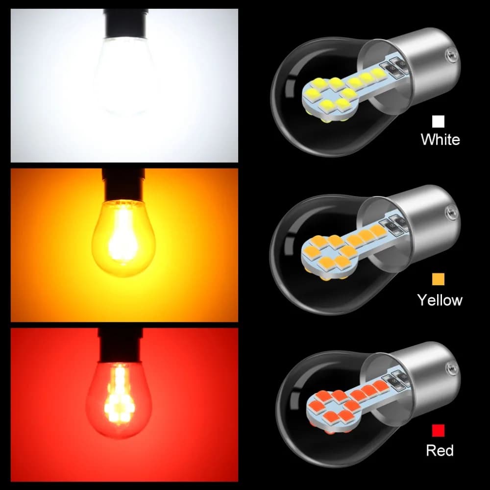 Red Amber White 1156 BA15S P21W LED 1157 BAY15D P21/5W LED Bulb R5W R10W Car Turn Signal Light S25 Auto Brake Light Lamps 12V