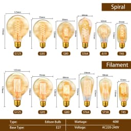 Retro Edison Light Bulb E27 220V 40W A19 A60 T10 T45 T185 ST64 G80 G95 Filament Vintage Ampoule Incandescent Bulb Edison Lamp