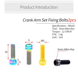 RISK 2pcs M6x18mm Bicycle Crank Arm Fixing Bolts Mountain Road Bike Titanium Disc Brake Caliper Fixed Screws MTB Crank Screws