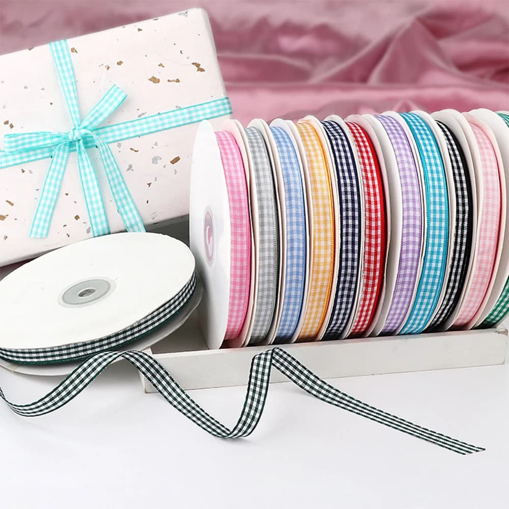 5 Yards Checked Polyester Ribbon 3/8 Inch Plaid Tartan Fabric Craft Ribbon,for Hair Accessories Craft Wrapping Party Decorations
