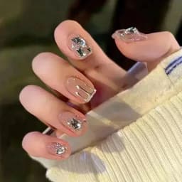 24Pcs Ballerina False Nails with Jelly Glue Short Nail Beauty Tool Press on Fake Nails Full Cover Artificial Nails Tips Manicure