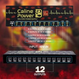 Caline CP-206 Truly Isolated Pedal Power Supply 12 Outputs For Guitar Effects with Adapter and Cables