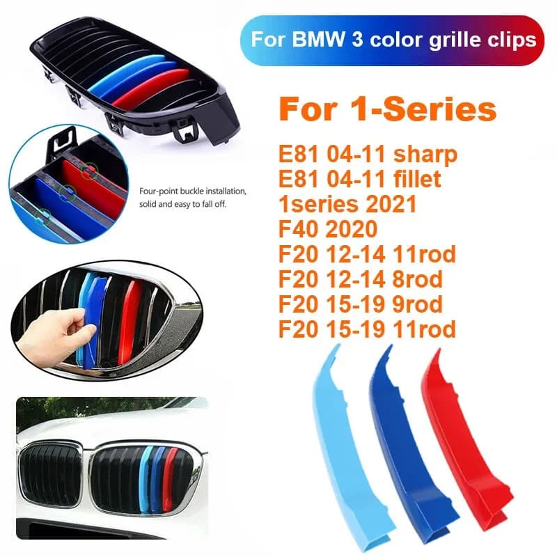 3Pcs Car Grill Stickers Strip Cover Trim For BMW F40 F20 F21 E87 E82 E81 E88 AUTO Racing Grille Accessories