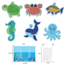 Kids Bathroom Toys Bathtub Soft EVA Paste Early Education DIY Sticker Puzzles Non Toxic Kids Fun Foam Sea Animal Bath Set Toys
