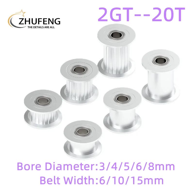 GT2 2GT 20 Teeth Synchronous Timing Idler Pulley Bore 3 4 5 6 8mm With Bearing For 6 10 15mm Belt 3D Printer Accessories