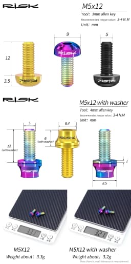 RISK M5x12 Bicycle Water Bottle Cage Fixing Bolts Titanium Road Mountain Bike Water Holder Screws Air Pump Holder Fixed Screws