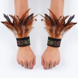 Gothic Punk Feather Wrist Cuff Steampunk Gloves Bracelet Carnival Stage Showgirl Hand Sleeves Party Cosplay Feather Arm Warmer