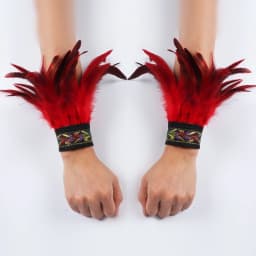 Gothic Punk Feather Wrist Cuff Steampunk Gloves Bracelet Carnival Stage Showgirl Hand Sleeves Party Cosplay Feather Arm Warmer