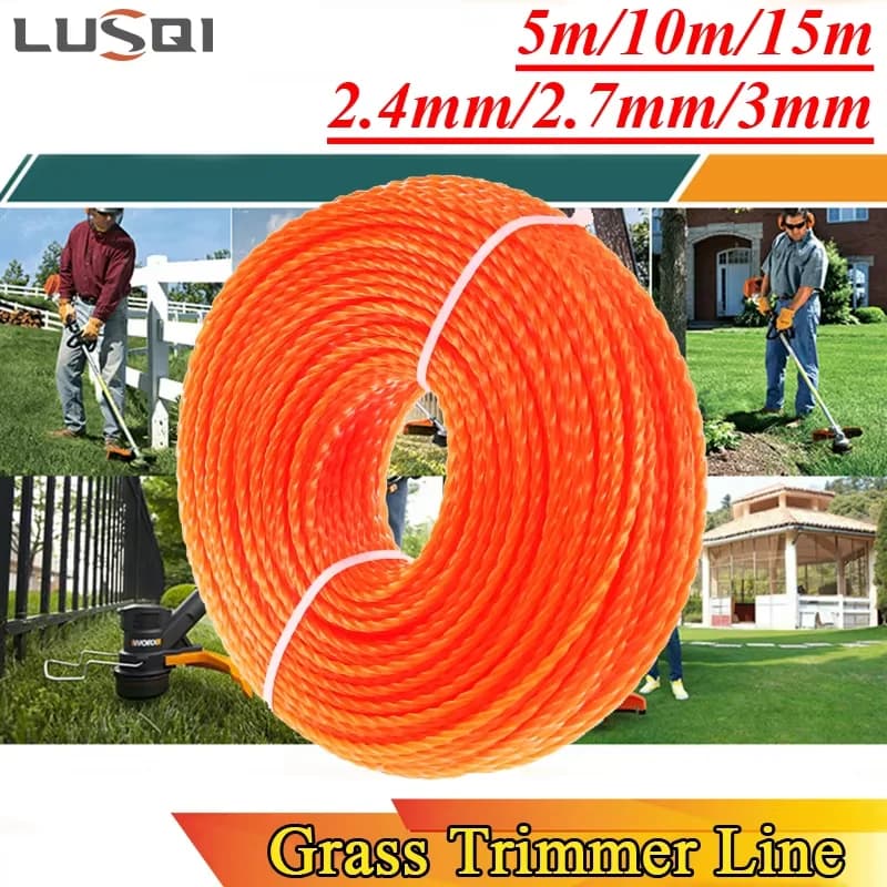 LUSQI 5m/10m/15m*2.4mm/2.7mm/3mm/3.5mm/4mm Grass Trimmer Line Nylon Spiral Brush Cutter Rope Lawn Mower Head Accessory