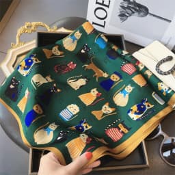 2025 Silk Shawl Print Headscarf Cat Hair Wrap Neckerchief Female Satin Square Scarf For Women Headband Foulard Hijab Bandana