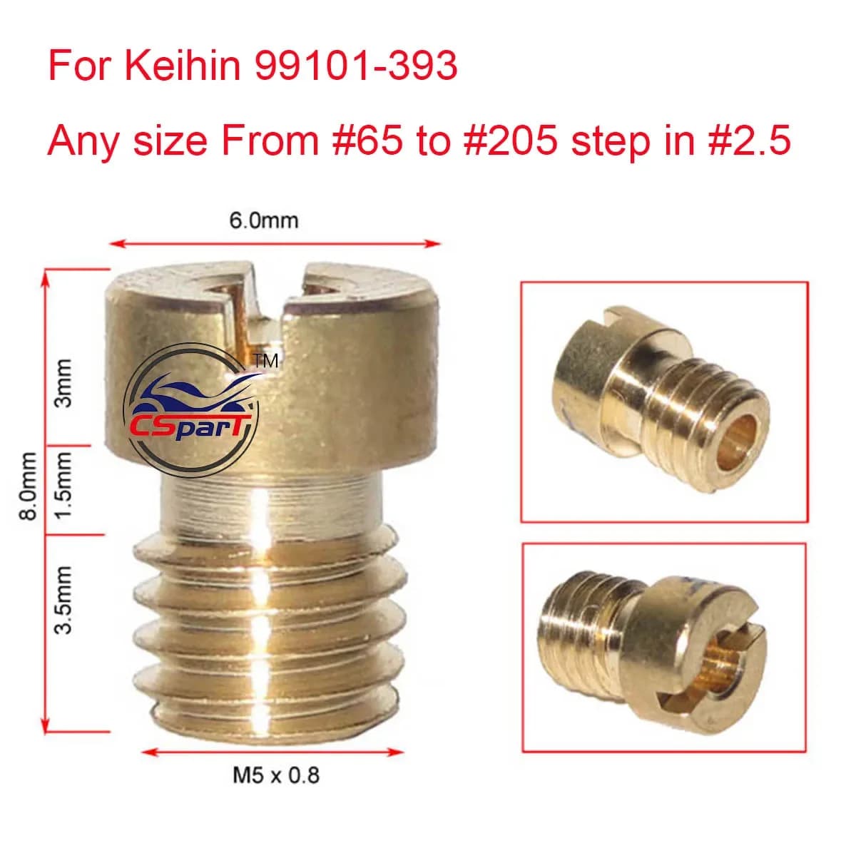 Size #65 to #118 M5*0.8 Carburetor Main Jet Injectors Nozzle For Keihin 99101-393 CVK PE PZ PWK Carburetor