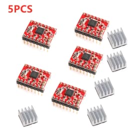 5PCS A4988 Step Stick Stepper Driver + Heat Sink For Reprap 3D Printer Parts Red Stepper Motor Driver With Heatsink Accessorie