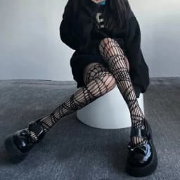 Lolita Gothic Girls Hollow Out Fishnet Stockings Women Fashion Halloween Black Tights Garter Over Knee Socks Sheer Pantyhose