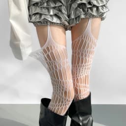 Lolita Gothic Girls Hollow Out Fishnet Stockings Women Fashion Halloween Black Tights Garter Over Knee Socks Sheer Pantyhose