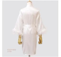 Women FEATHER Bride Bridesmaid Wedding Robe Satin Kimono Bathrobe Gown Nightwear Embroidery Letter Nightgown V-Neck Lingerie