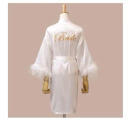 Women FEATHER Bride Bridesmaid Wedding Robe Satin Kimono Bathrobe Gown Nightwear Embroidery Letter Nightgown V-Neck Lingerie