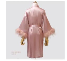 Women FEATHER Bride Bridesmaid Wedding Robe Satin Kimono Bathrobe Gown Nightwear Embroidery Letter Nightgown V-Neck Lingerie