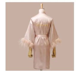 Women FEATHER Bride Bridesmaid Wedding Robe Satin Kimono Bathrobe Gown Nightwear Embroidery Letter Nightgown V-Neck Lingerie