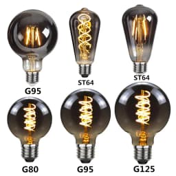 LED ST64 G95 G125 4W 8W Dimmable E27 220V 110V Smoky Gray 2700K GSpiral Filament Bulb Retro Vintage Decorative Light Edison Lamp