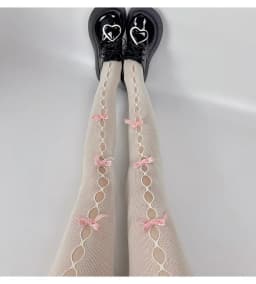 Lolita Cosplay Girls Bowknot Hollow Out Pantyhose Sexy Thin Ins Tide Lace Tights Anime Socks Black White Fishnet Silk Stockings