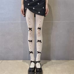 Lolita Cosplay Girls Bowknot Hollow Out Pantyhose Sexy Thin Ins Tide Lace Tights Anime Socks Black White Fishnet Silk Stockings