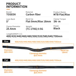 TOSEEK Carbon Handlebar for Stem 25.4mm Handle Bar Folding MTB Kids' Bike Parts Bicycle Bars Matt Black