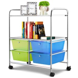 Trolley with 4 stackable drawers, drawer trolley roll container with metal rack and storage space, bathroom trolley