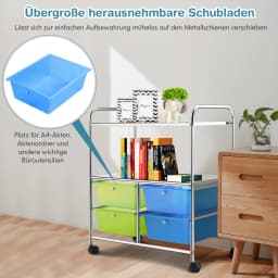 Trolley with 4 stackable drawers, drawer trolley roll container with metal rack and storage space, bathroom trolley