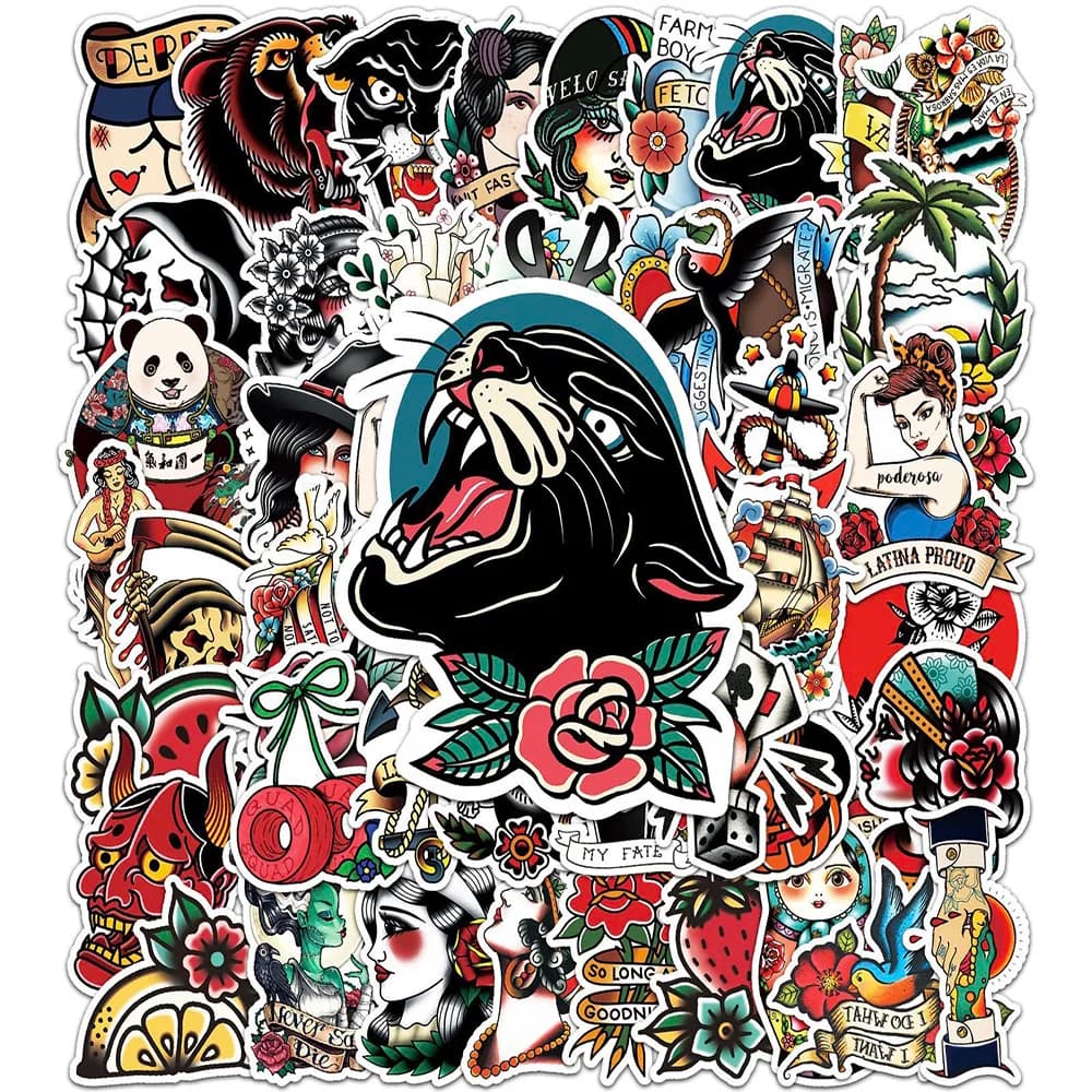 10/30/50PCS Personality Tattoo Cartoon Sticker DIY Phone Laptop Luggage Skateboard Graffiti Decals Fun for Kid