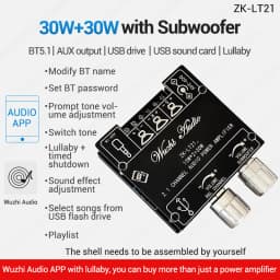 Mini Bluetooth 5.1 DC 9-24V Audio Digital Power Amplifier Board Module 2.1 Channel 2.0 Stereo Dual Channel 30W*2 15W*2+30W