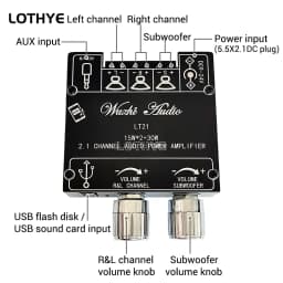 Mini Bluetooth 5.1 DC 9-24V Audio Digital Power Amplifier Board Module 2.1 Channel 2.0 Stereo Dual Channel 30W*2 15W*2+30W
