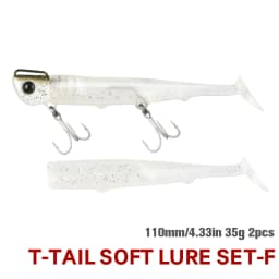 TSURINOYA 110mm 35g Long Casting Jig Head T Tail Soft Lure Set 2pcs Tail Flounder Seabass Fishing Lure Sinking Large Baits