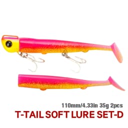 TSURINOYA 110mm 35g Long Casting Jig Head T Tail Soft Lure Set 2pcs Tail Flounder Seabass Fishing Lure Sinking Large Baits