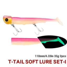 TSURINOYA 110mm 35g Long Casting Jig Head T Tail Soft Lure Set 2pcs Tail Flounder Seabass Fishing Lure Sinking Large Baits