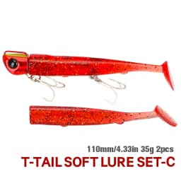 TSURINOYA 110mm 35g Long Casting Jig Head T Tail Soft Lure Set 2pcs Tail Flounder Seabass Fishing Lure Sinking Large Baits