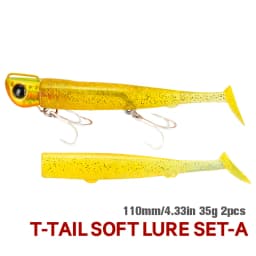 TSURINOYA 110mm 35g Long Casting Jig Head T Tail Soft Lure Set 2pcs Tail Flounder Seabass Fishing Lure Sinking Large Baits