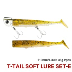 TSURINOYA 110mm 35g Long Casting Jig Head T Tail Soft Lure Set 2pcs Tail Flounder Seabass Fishing Lure Sinking Large Baits