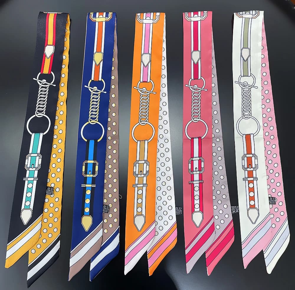 2023 New Belt Dot Women Scarf Luxury Brand Silk Scarf Fashion Headband Foulard Skinny Hair Bag Scarves Design Neckerchief